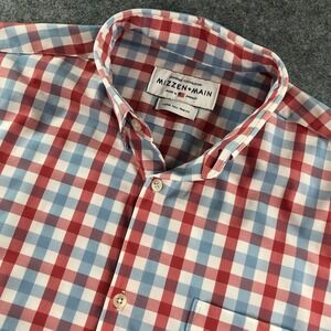 Mizzen and Main Leeward Collection Mens Shirt LT Blue Plaid Short Sleeve